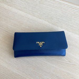 Large Blue Prada Saffiano Leather Wallet